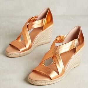 Anthropologie Pinaz Espradilles Gold Copper Metallic Strappy Summer Heel 40